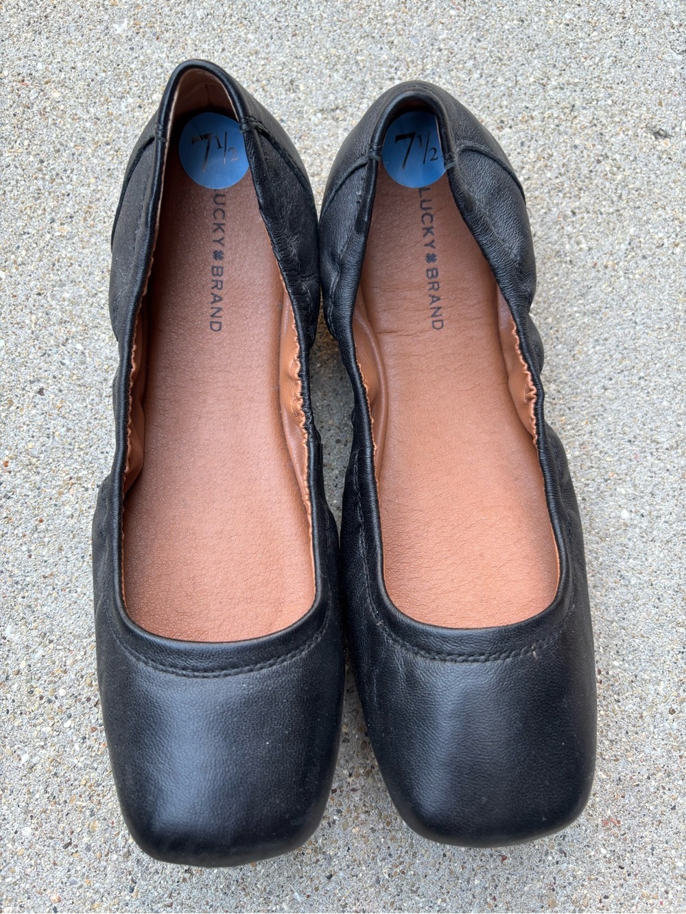 Lucky Brand Black Women's Leather Square-Toe Ballet Flats